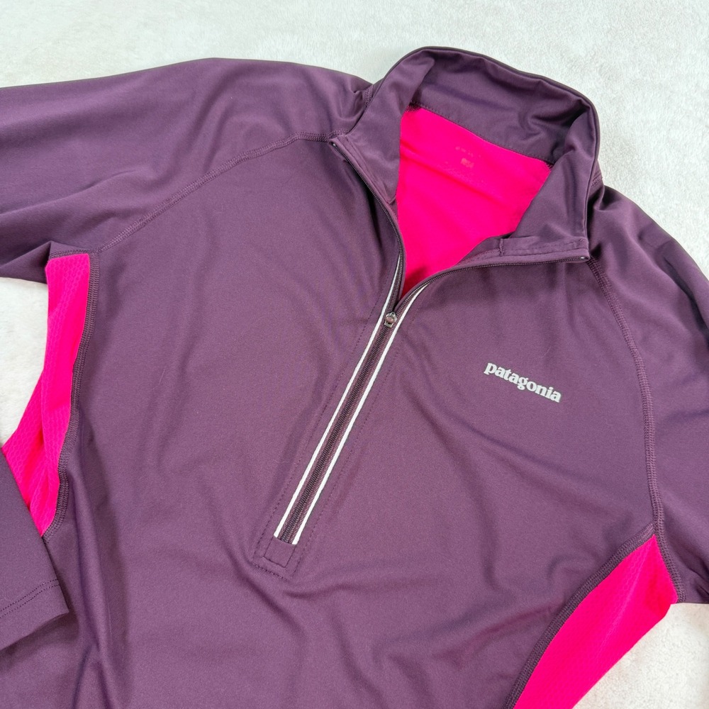 Patagonia Womens Capilene 4 Expedition Weight 1/4 Zip Pullover Purple Pink L